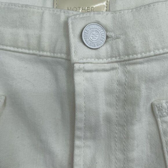 Mother White Slim Fit High Waisted Tomcat Patch Fray Hem Jean Short Size 29 - Picture 2 of 8
